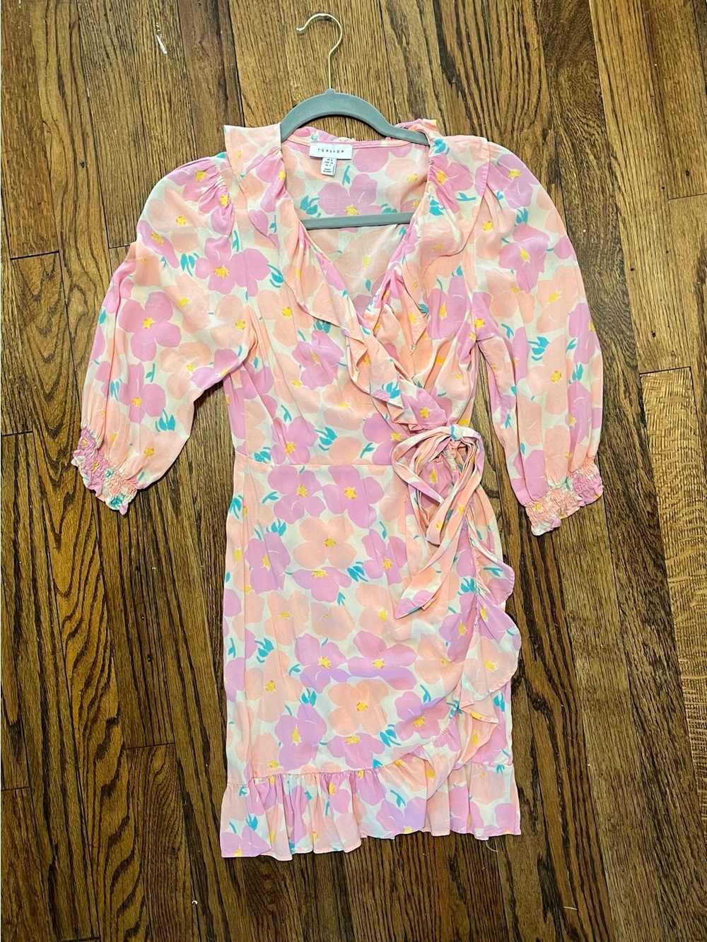 Topshop Pink Floral Wrap Midi Dress